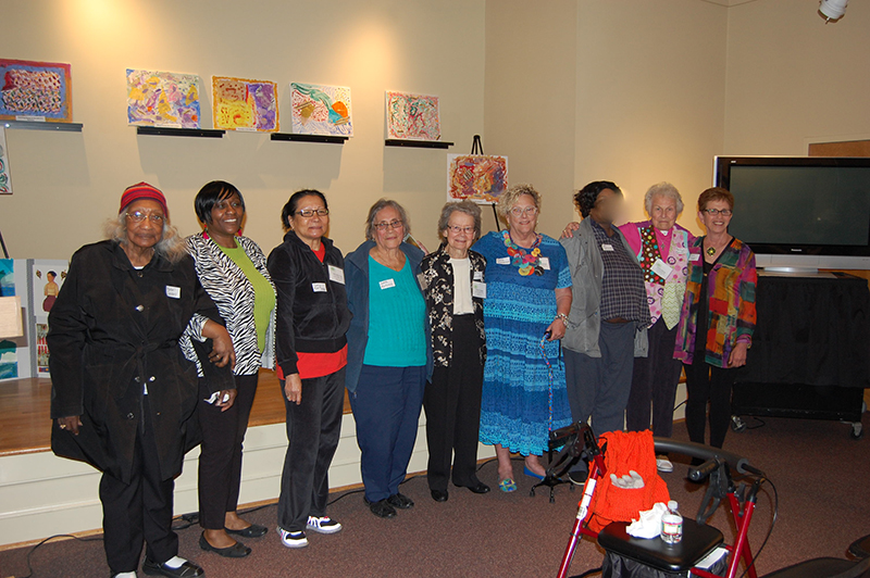 ARTISTS FROM THE ALEXANDRIA ADULT DAY SERVICES CENTER WITH STAFF MEMBER JACKIE MCCORD AND AFTA TEACHING ARTIST CAROL SIEGEL